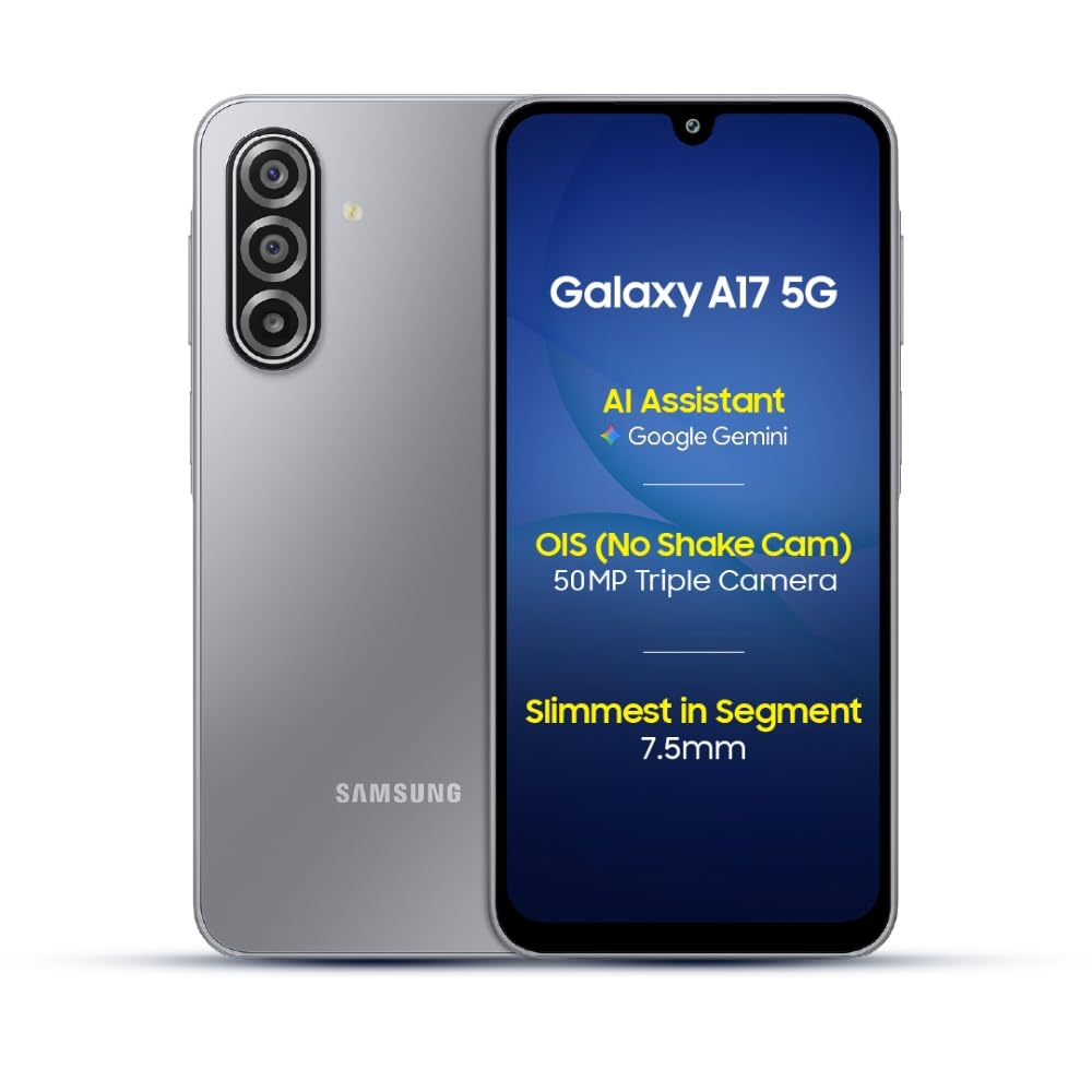 Samsung Galaxy A17 5G (Gray, 8GB RAM, 128GB Storage) | with Travel Adapter | 50 MP No Shake Camera | Gemini Live | Circle to Search | Super AMOLED | Corning Gorilla Glass Victus | 7.5mm Sleek | AI